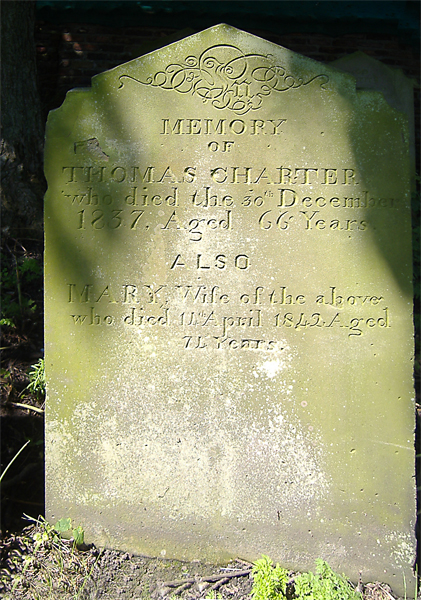 The gravestone of Thomas Charter and his wife Mary