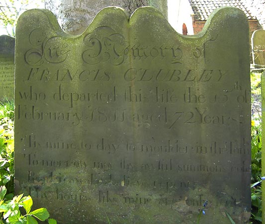 The wonderfully preserved gravestone of yeoman Francis Clubley