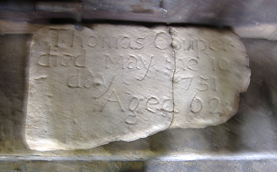 The remains of the gravestone of Thomas Couper