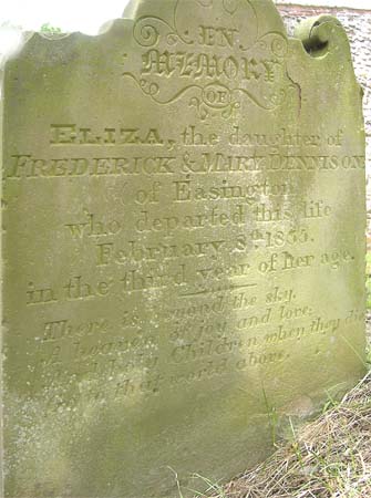 The gravestone of 3 years old Eliza Dennison